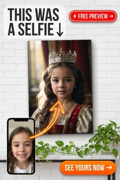 Custom Royal Girl Portrait — Regal Crown Canvas from Photo