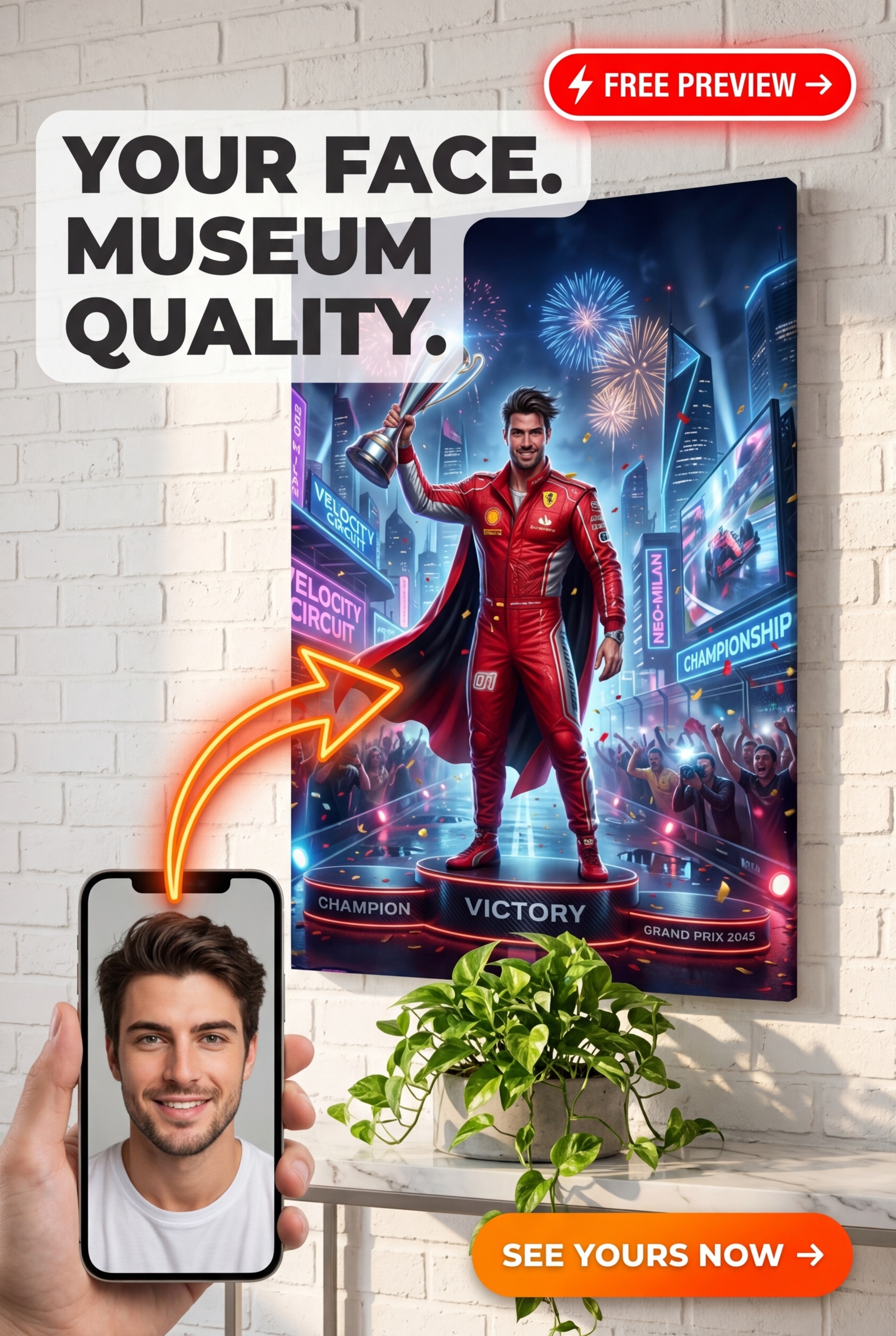 Custom Superhero Man Portrait — Heroic Canvas from Photo
