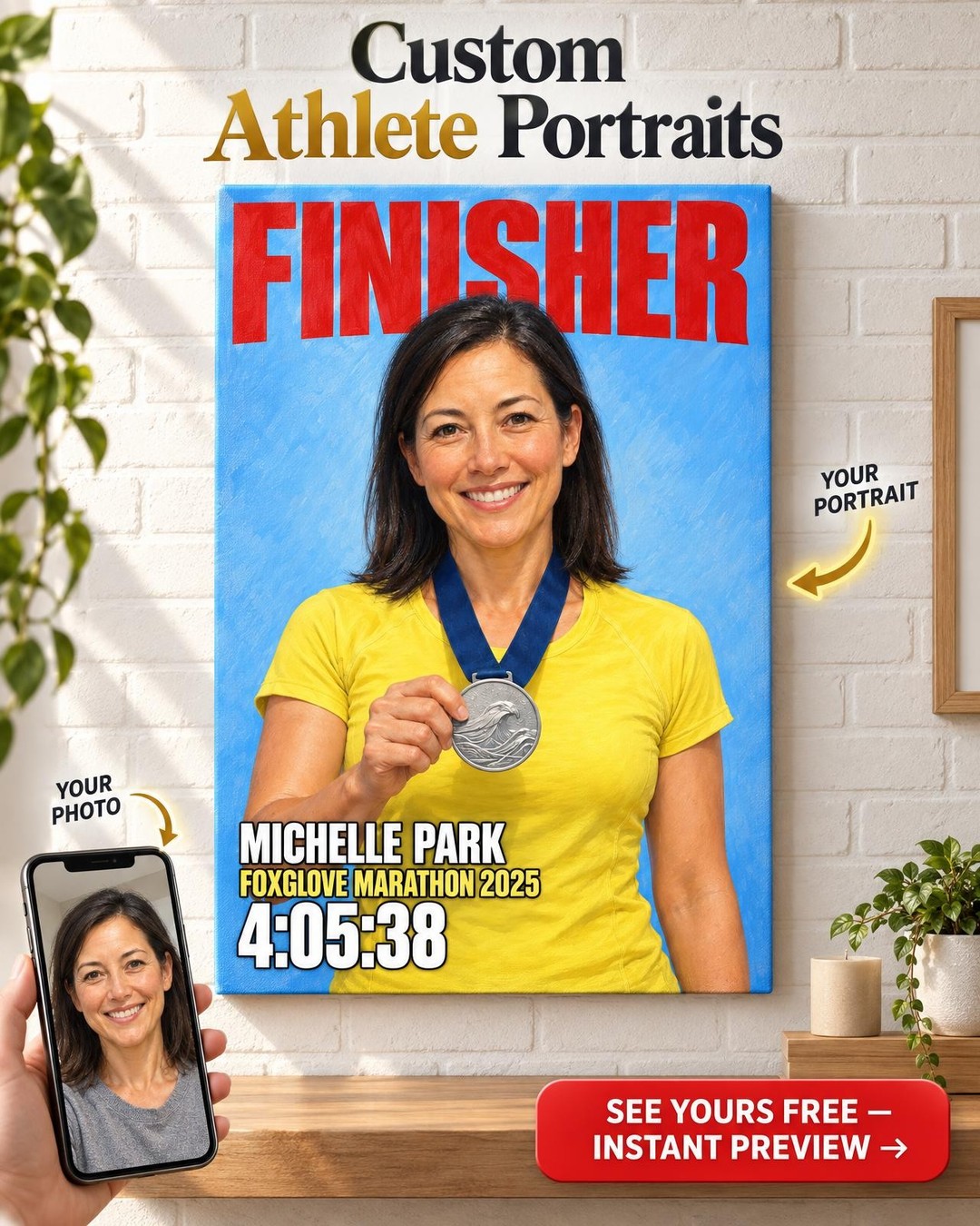 Magazine Cover Finisher Portrait from Photo | Personalized Finisher Portrait Gift