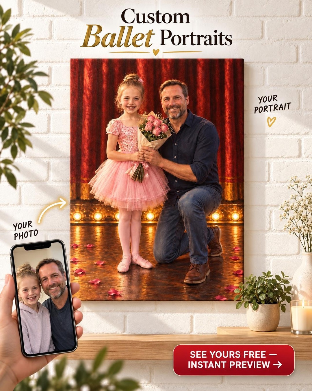 Flowers After the Show Custom Portrait from Photo | Personalized Dance Recital Gift