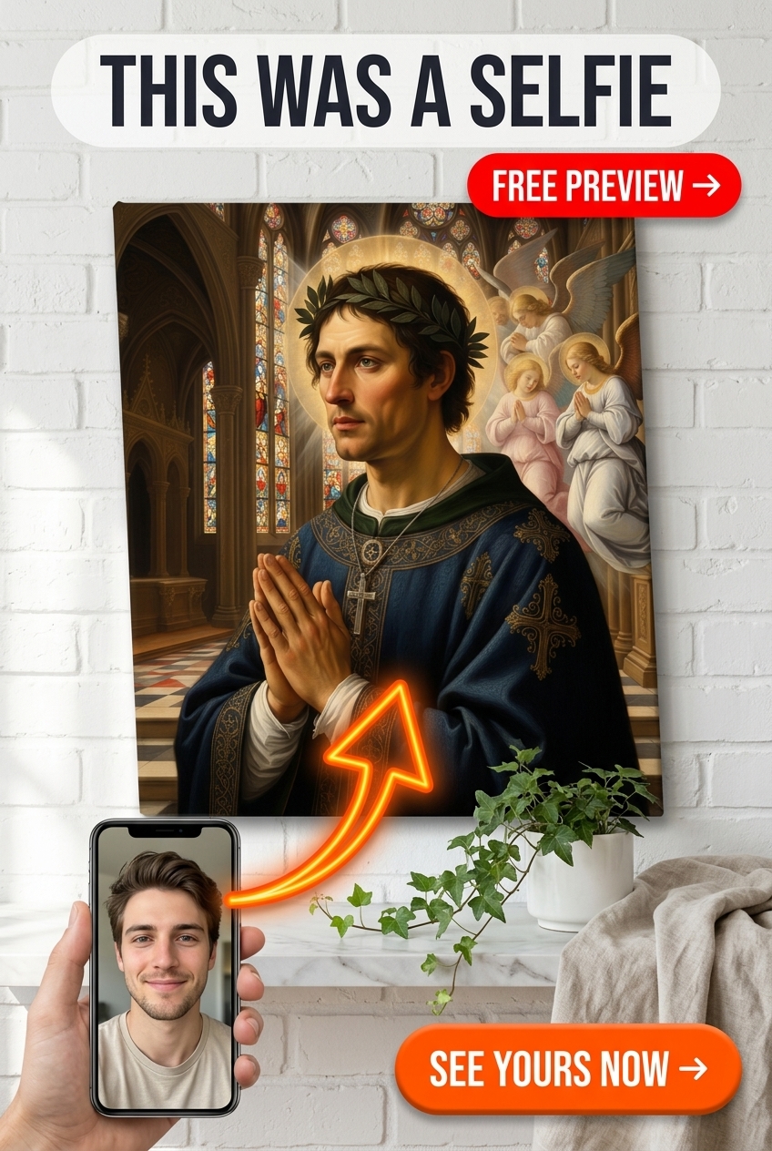 Custom Renaissance Man Portrait — Regal Crown & Cross Canvas