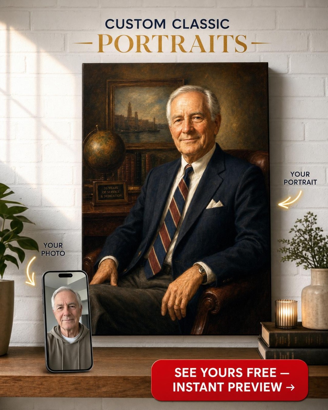 Custom Retirement Portrait for Man — Regal Canvas from Photo