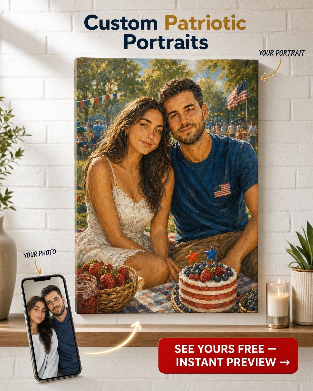 Festive Picnic Custom Portrait from Photo | Personalized Canvas Gift