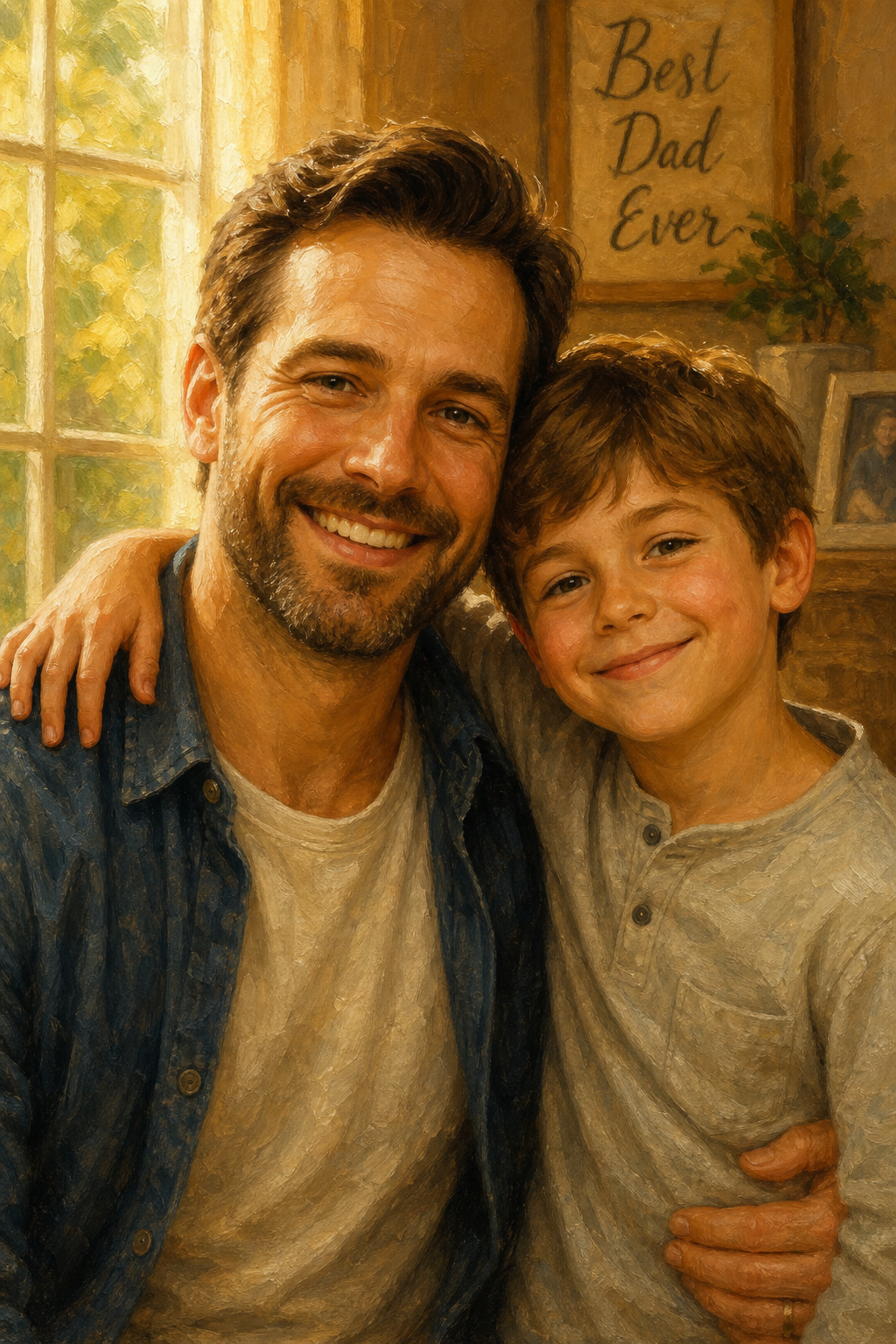 Custom Family Father-Child Portrait — Serene Bond from Photo