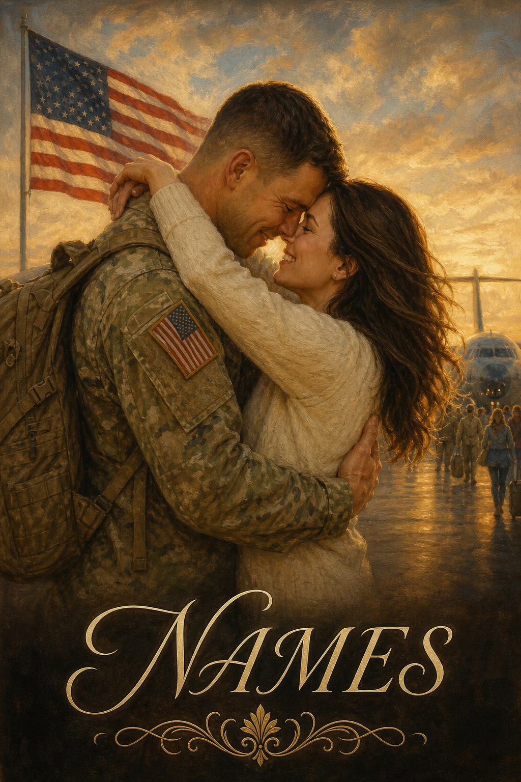 Custom Military Couple Portrait — Romantic Homecoming from Photo
