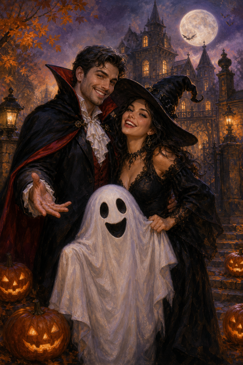 Custom Halloween Couple Portrait — Festive Spooky Magic from Photo