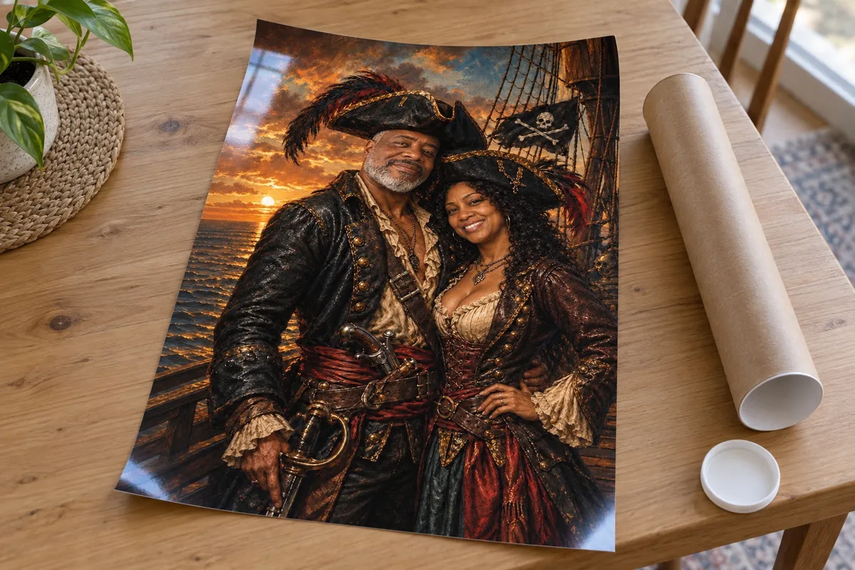 Glossy poster print beside its shipping tube