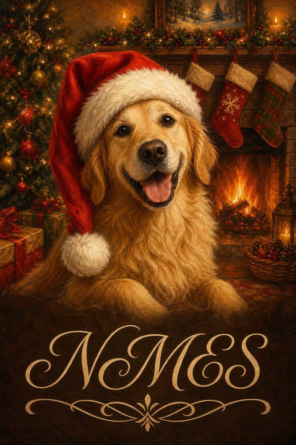 Custom Christmas Dog Portrait — Festive Santa Hat from Photo