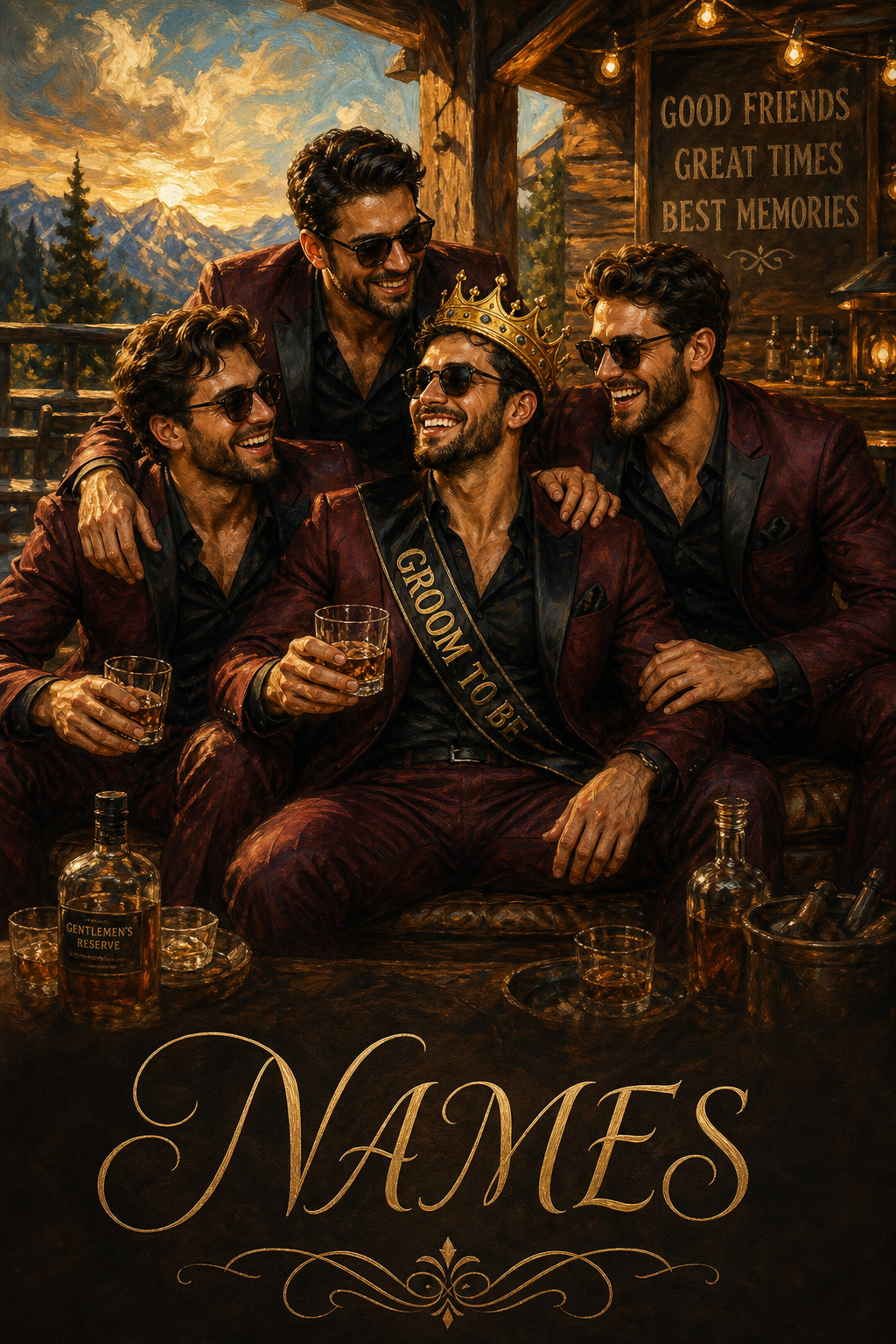 Custom Friendship Single-Man Portrait — Groom & Friends Festive Canvas