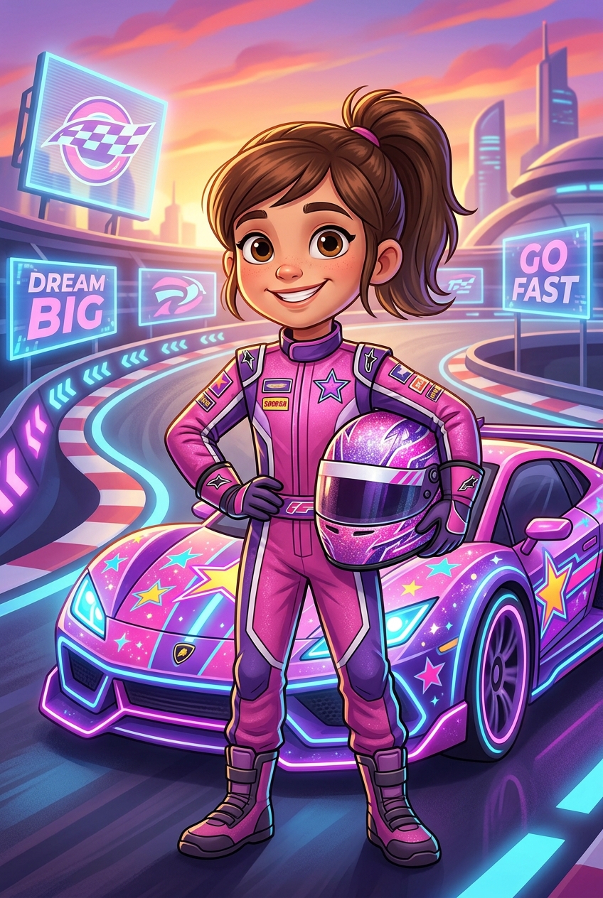 Speed Racer Girl Custom Portrait - Best Personalized Portrait Gift Ideas for Every Occasion - PortraitGift