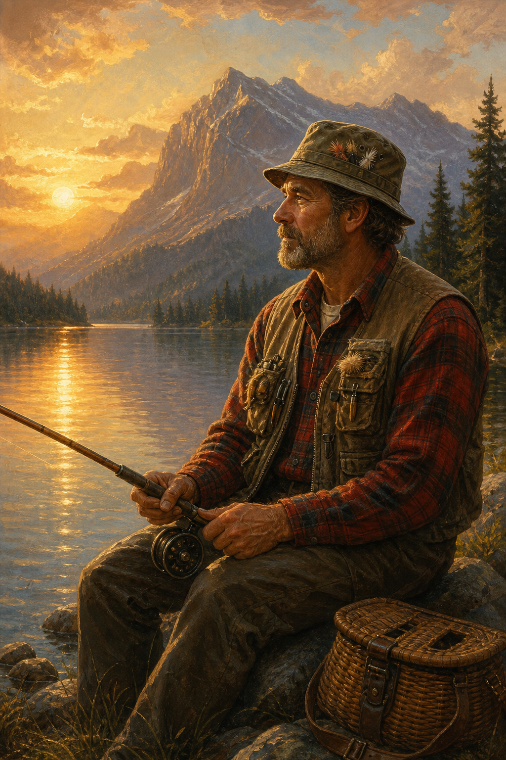Custom Hobby Single-Man Portrait — Serene Fishing Scene from Photo