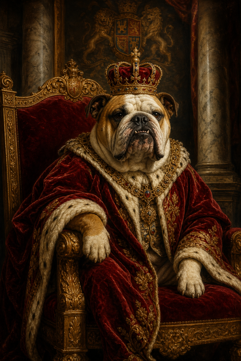 Custom Royal Dog Portrait — Heroic Throne Canvas from Photo
