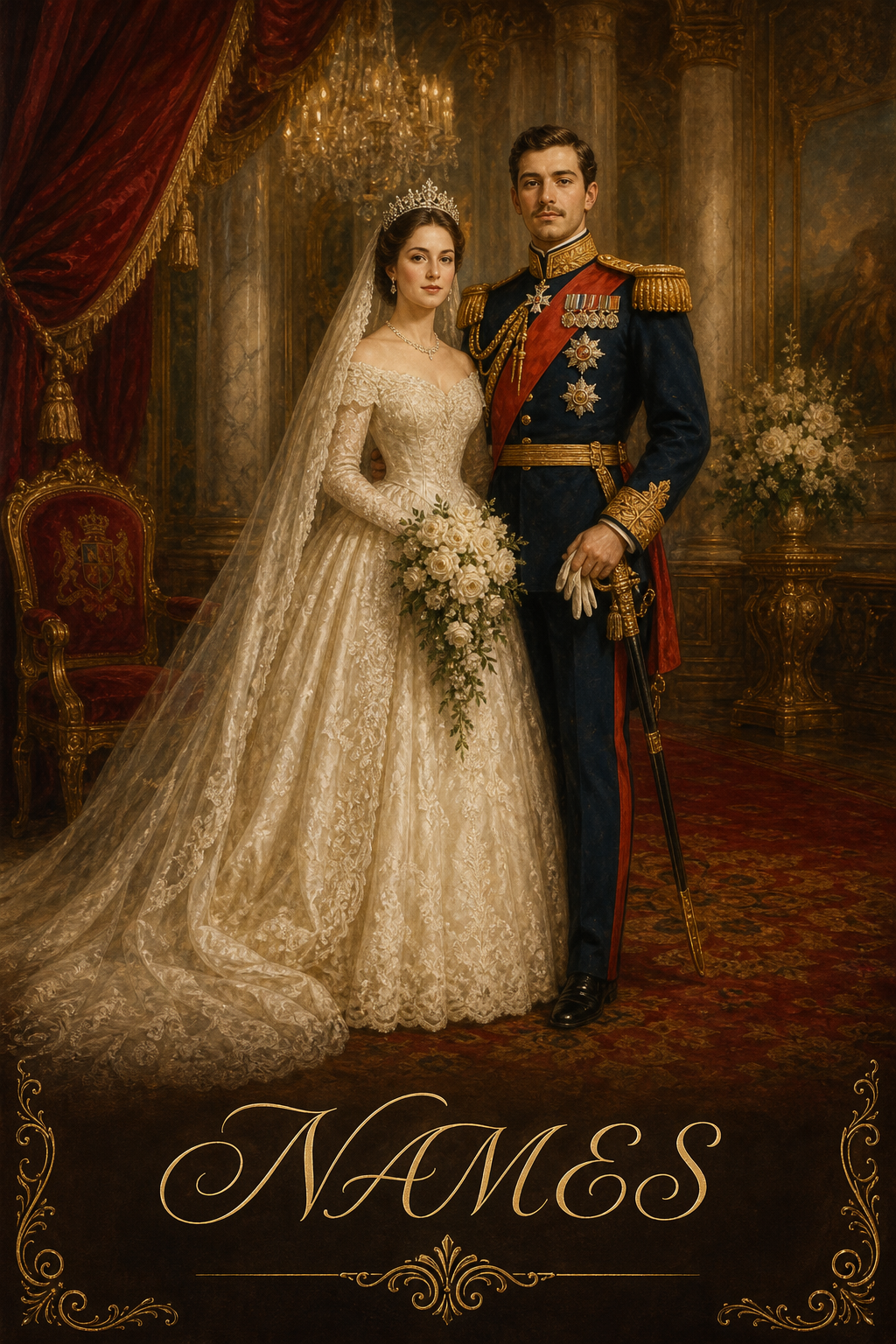 Custom Royal Couple Portrait — AI Wedding Art from Photo