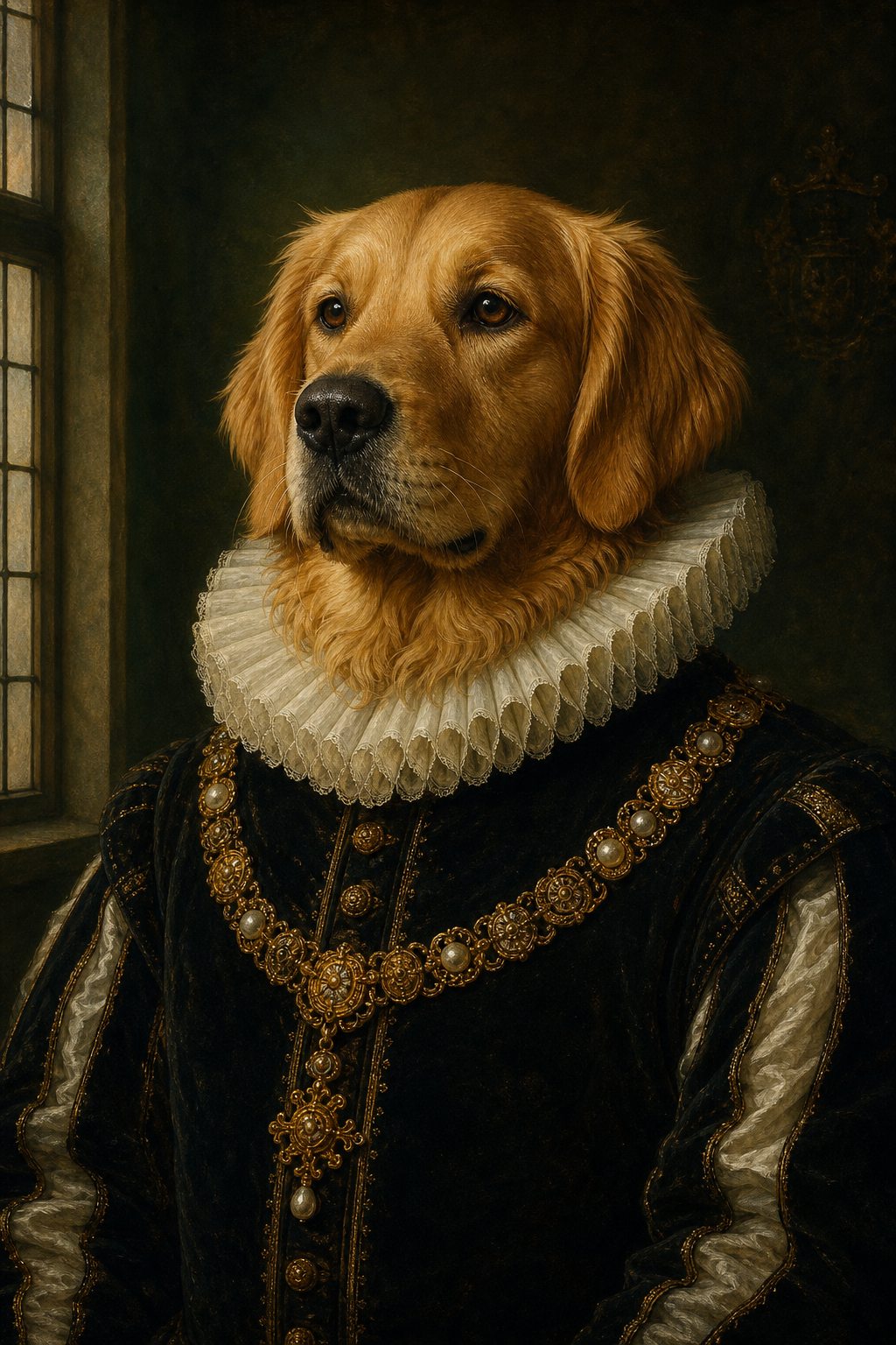 Custom Renaissance Pet Portrait — Regal Golden Retriever Canvas