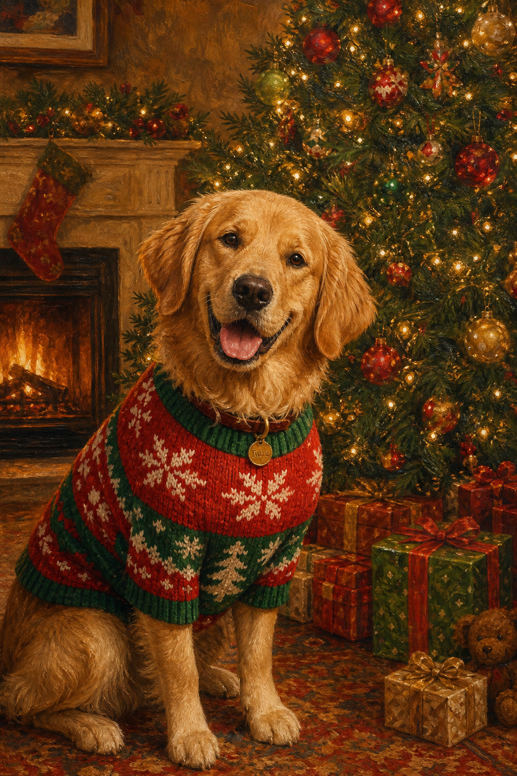 Custom Christmas Pet-Dog Portrait — Whimsical AI Art from Photo