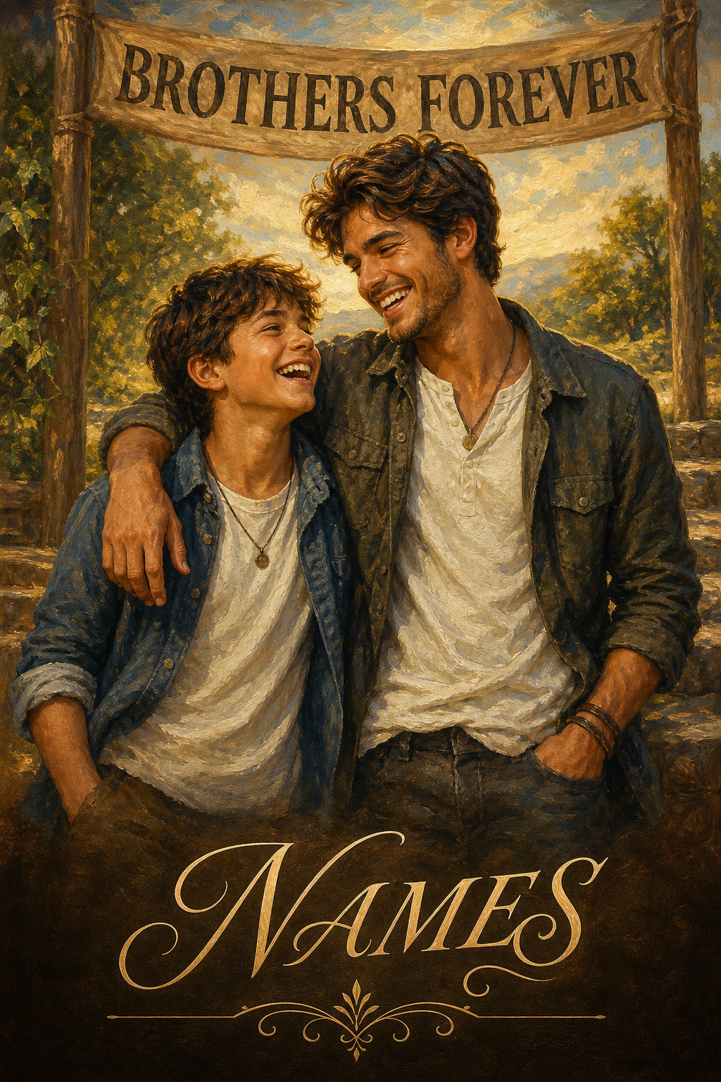 Brothers Forever Duo Canvas — AI-regenerated portrait personalized with names