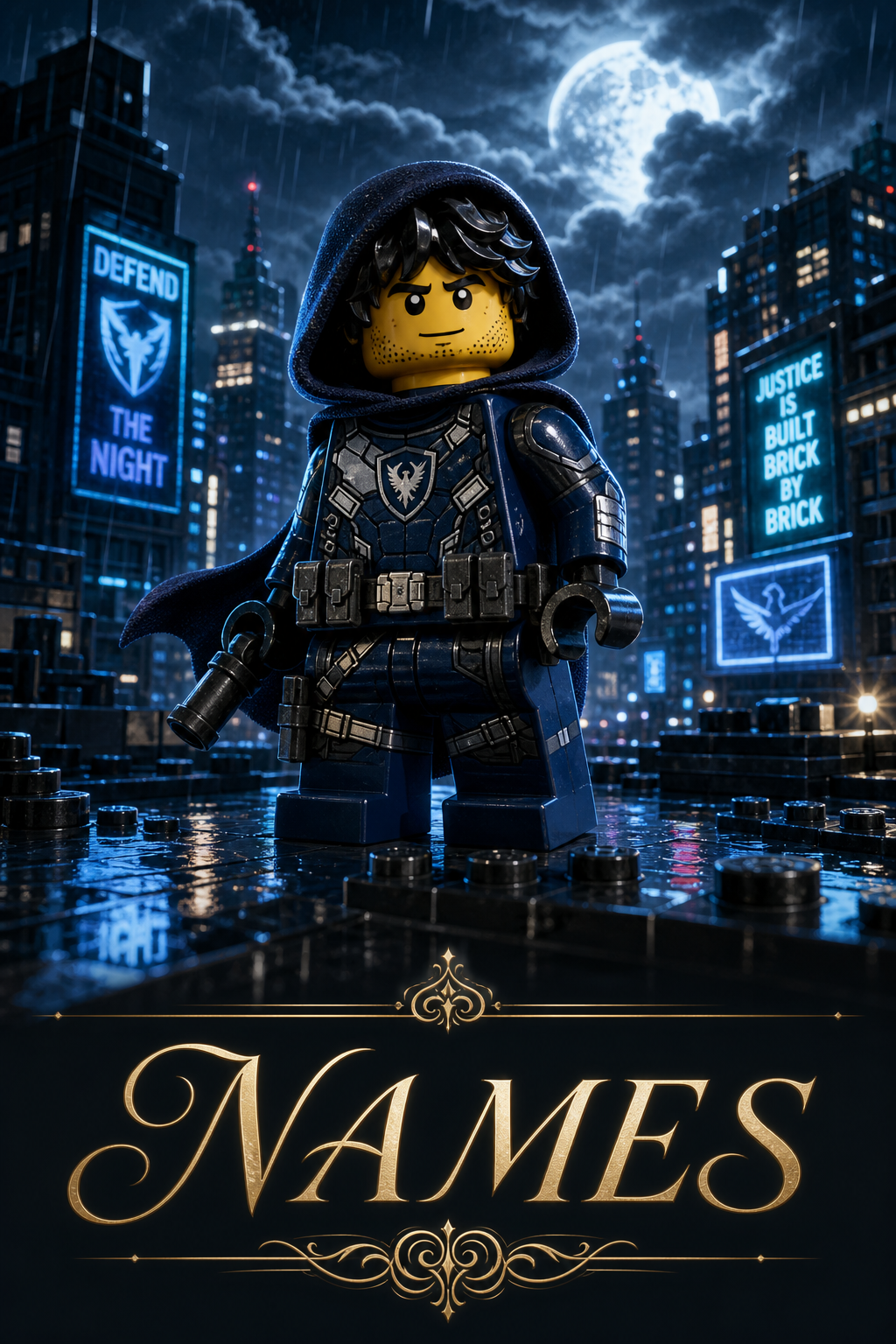 Custom Brick Minifigure Stealth Defender Portrait — AI-regenerated portrait pers