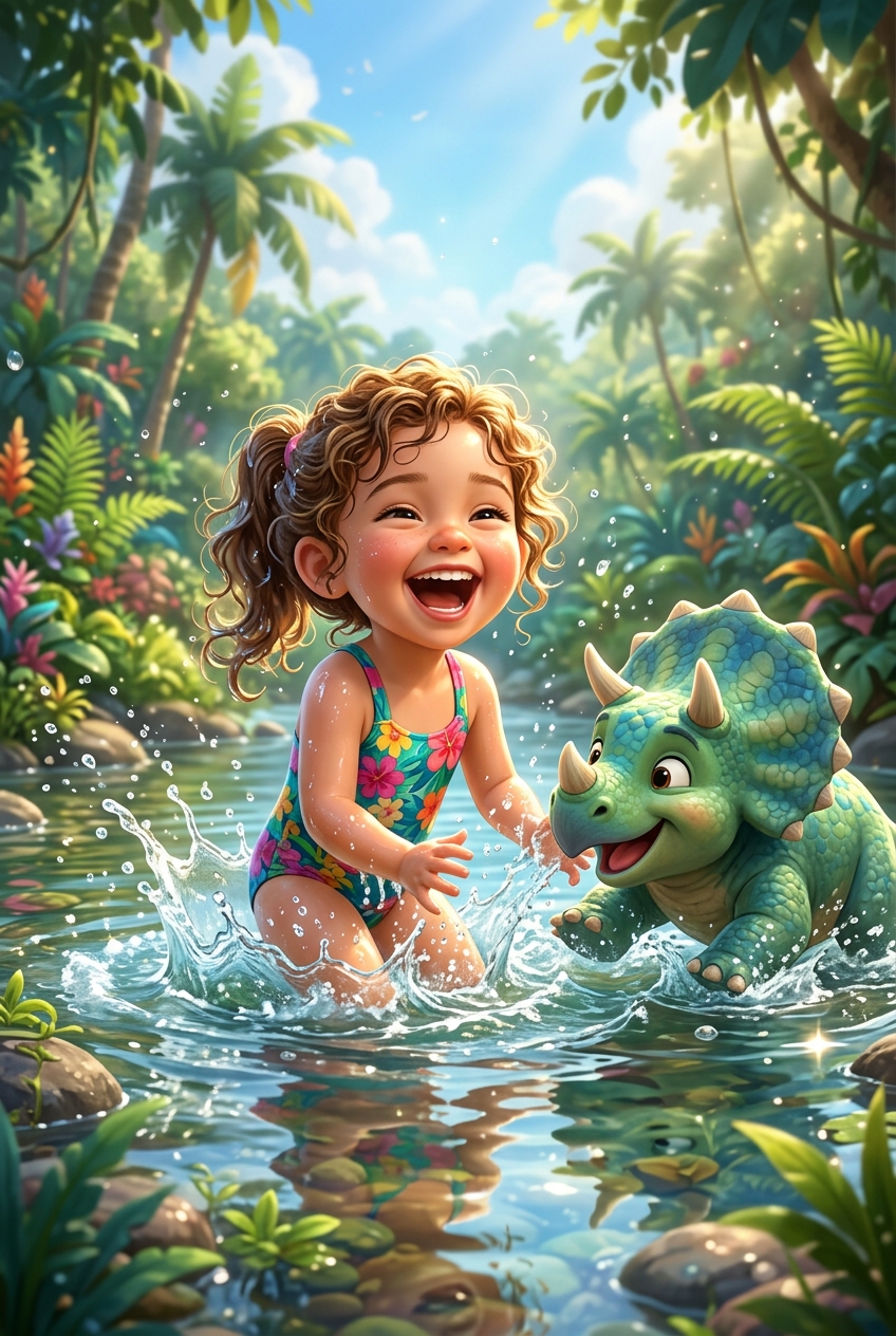 Triceratops Pond Splash Custom Portrait - Truly Unique Gift Ideas Nobody Else Will Think Of (2026) - PortraitGift