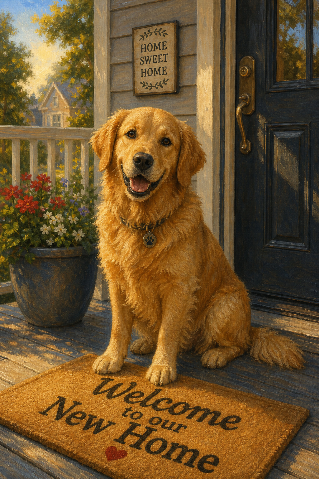 Custom NewHome Pet-Dog Portrait — Serene Welcome Canvas from Photo