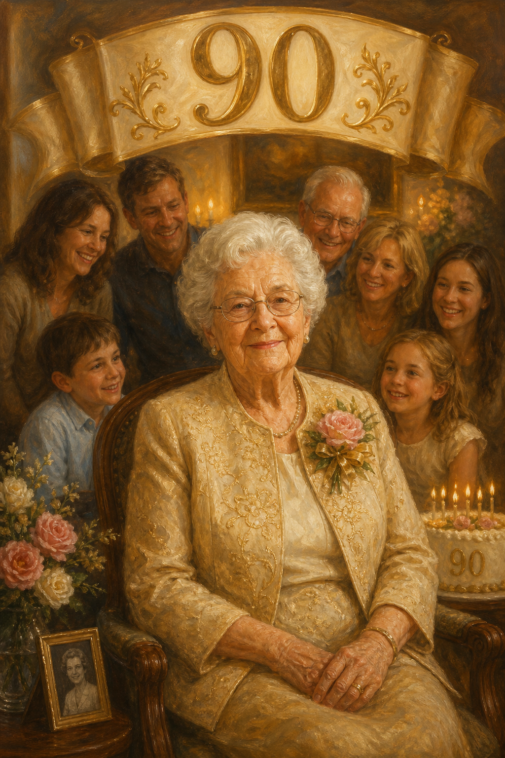 Custom Birthday Multi-Gen Portrait — Celebrate 90 Years from Photo