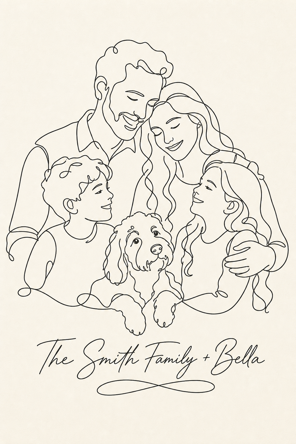 Custom Line Drawing Family Portrait — Whimsical Art from Photo