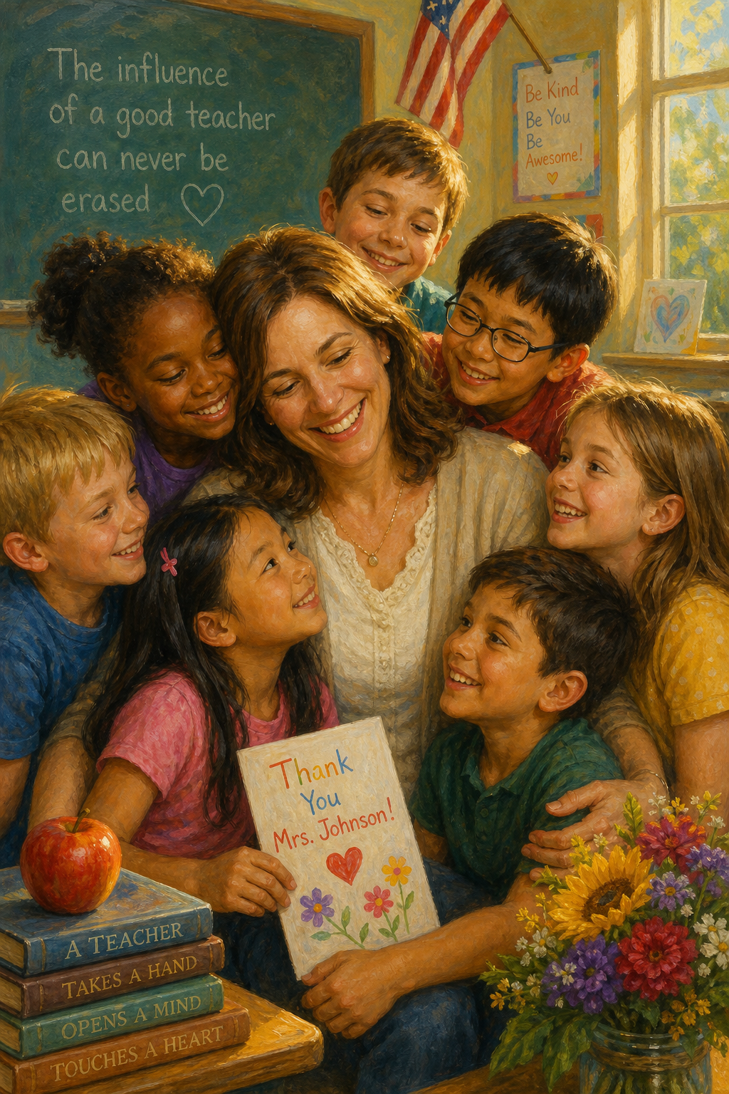 Teacher Gifts — Heartwarming Classroom Scene Portrait Canvas from Photo