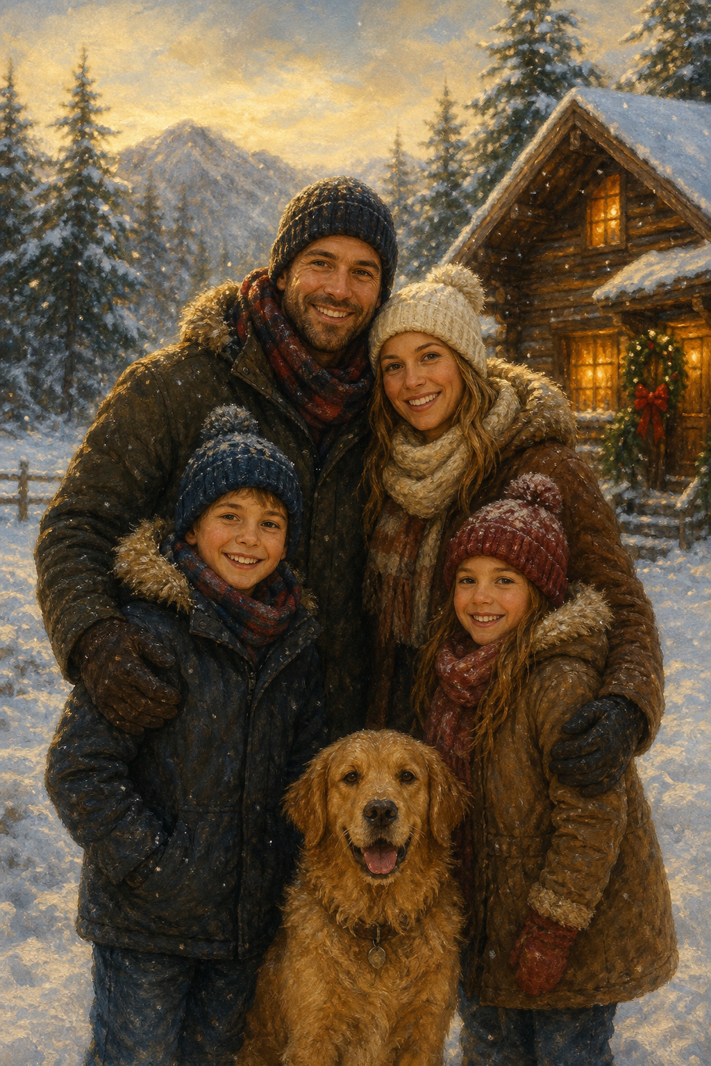 Custom Christmas Family Portrait — Festive Snow Scene from Photo
