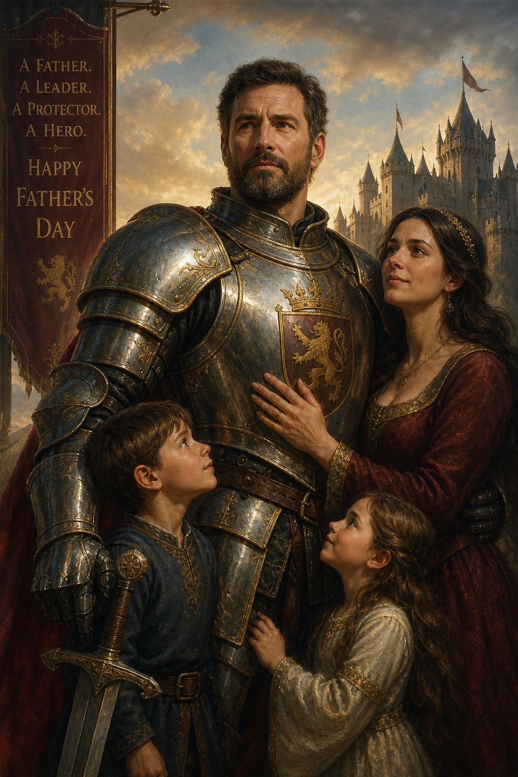 Custom Knight Family Portrait — Regal AI Art from Photo