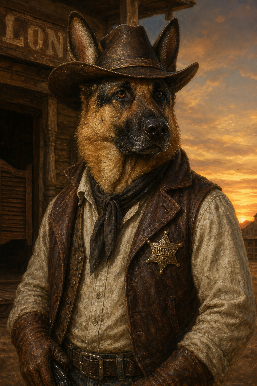 Custom Cowboy Dog Portrait — Heroic Western Canvas