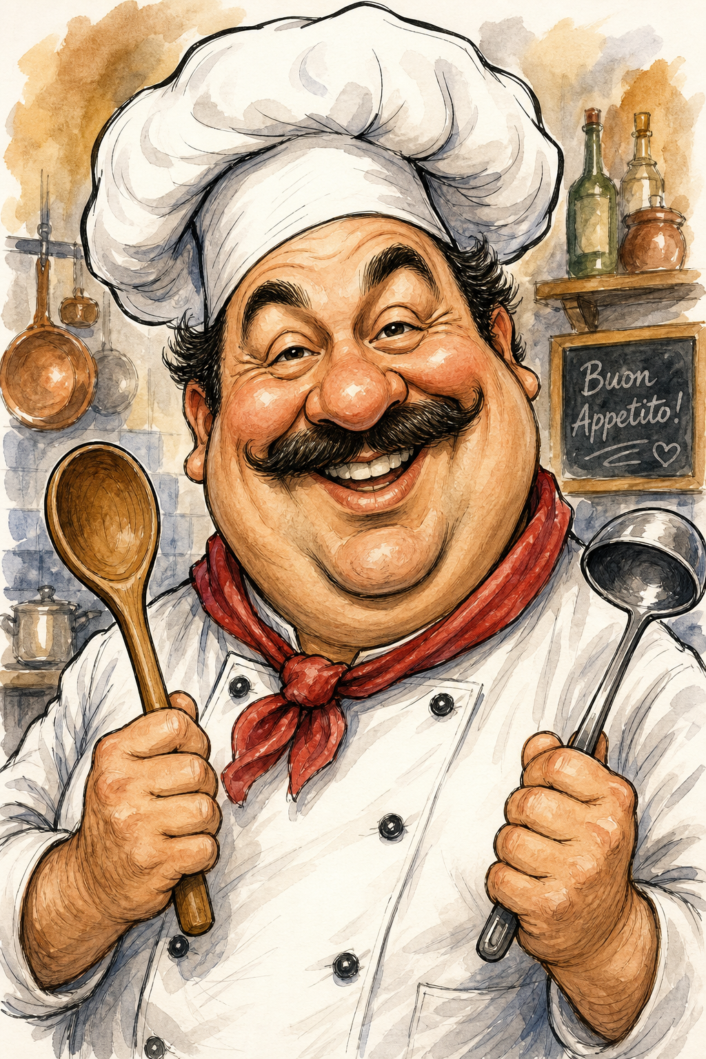 Custom Caricature Single-Man Portrait — Culinary Comedy from Photo