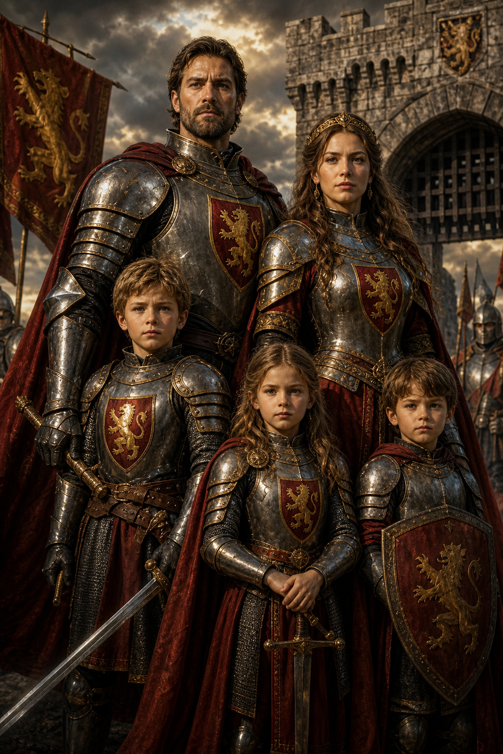 Custom Knight Family Portrait — Epic Armor & Castle Adventure from Photo