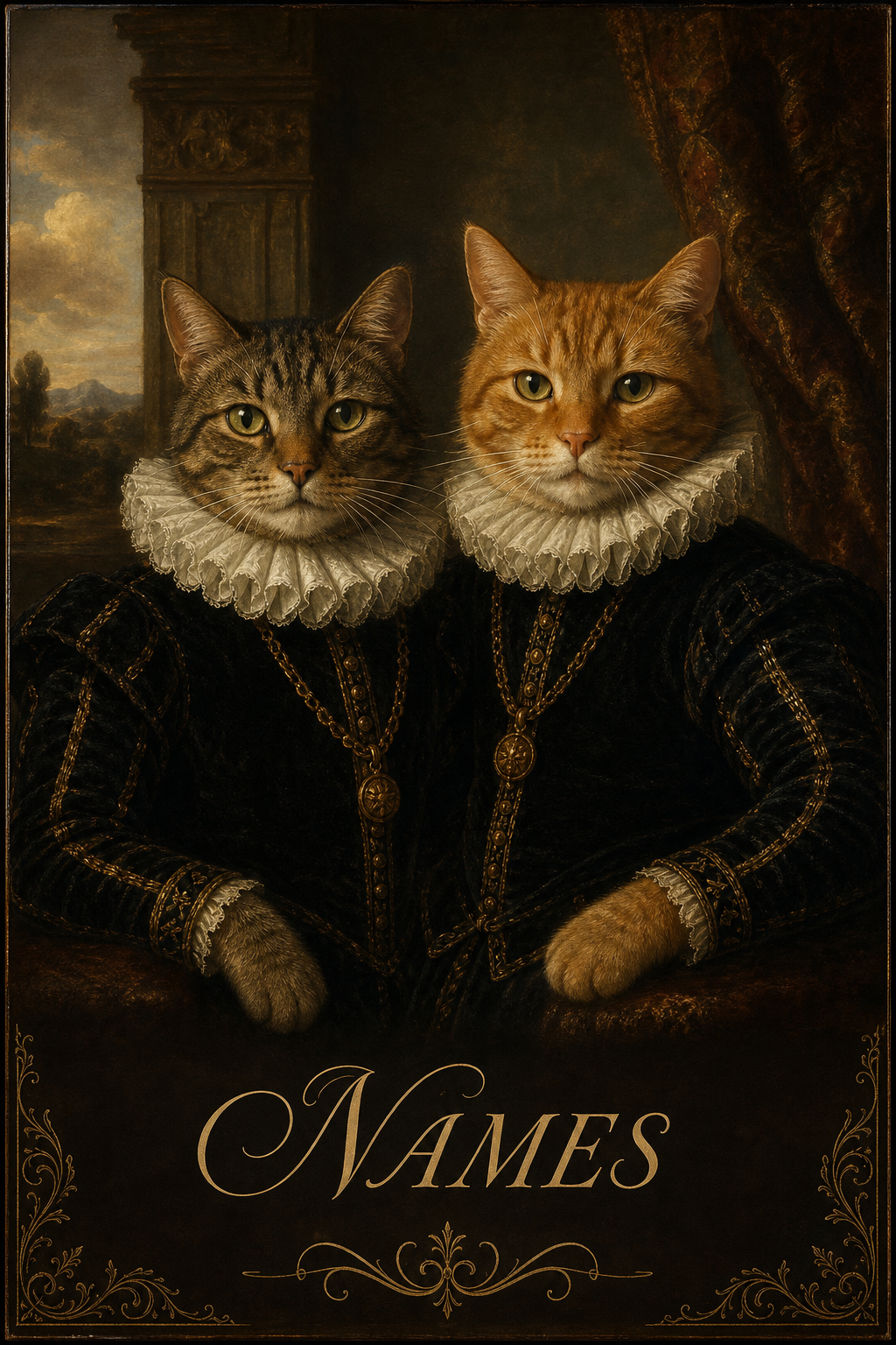 Custom Renaissance Pet-Cat Portrait — Whimsical AI Art from Photo