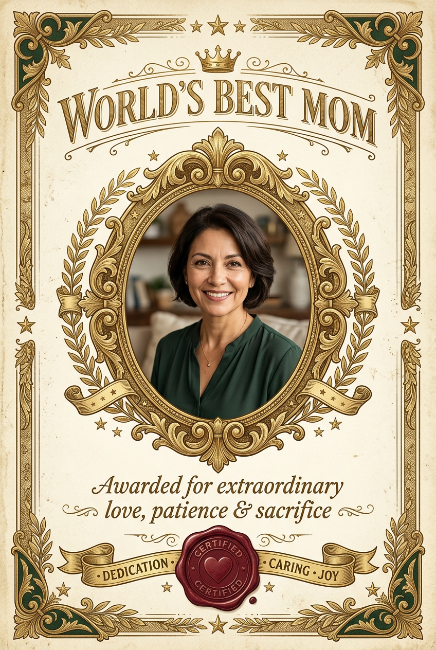 World's Best Mom Certificate Portrait - Best Personalized Wedding Gift Ideas (2026) | Unique Wedding Presents - PortraitGift