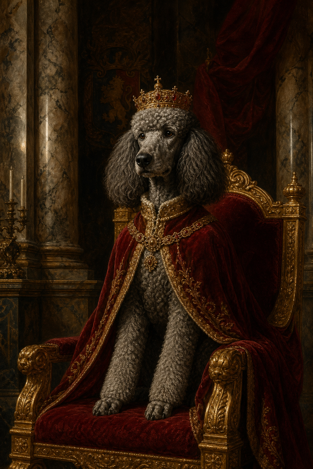 Custom Royal Dog Portrait — Heroic Throne Canvas from Photo