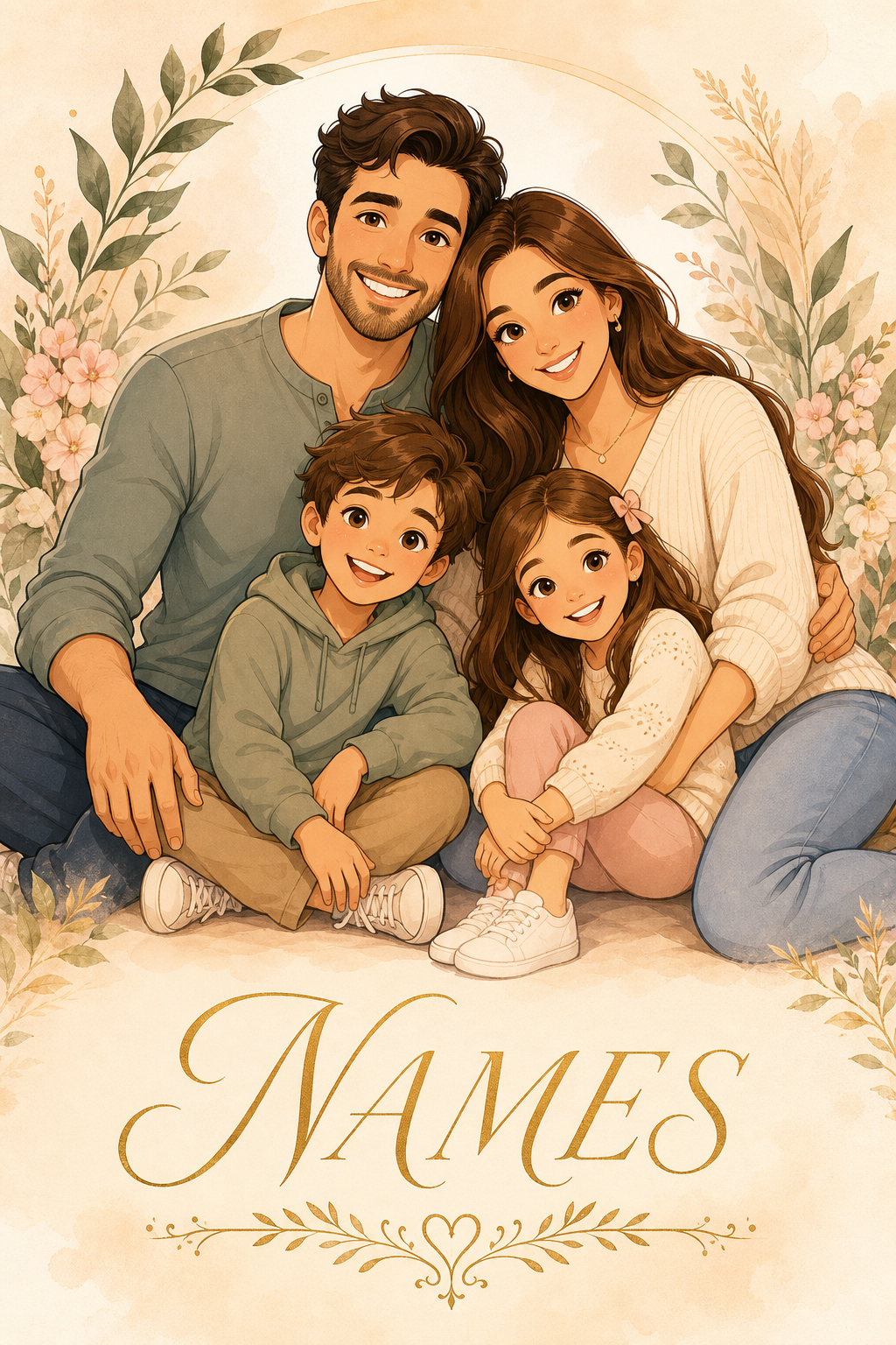 Custom Cartoon Family Portrait — Serene AI Art from Photo