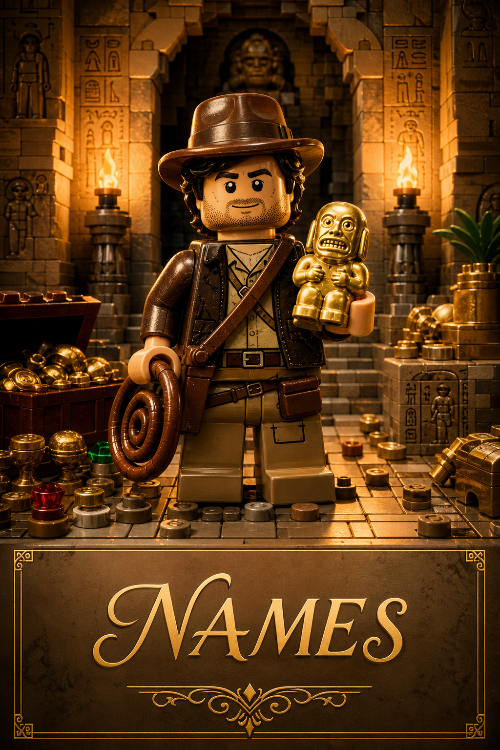Custom Brick Minifigure 1930s Archaeologist Portrait — AI-regenerated portrait p