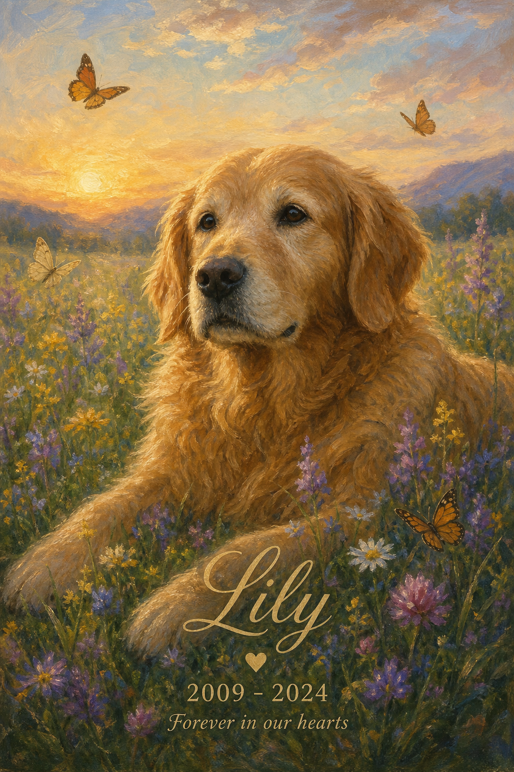 Custom Memorial Pet Dog Portrait — Serene Golden Retriever from Photo