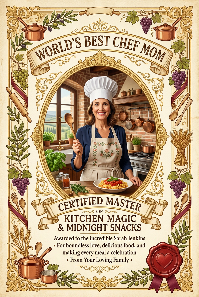 Best Chef Mom Certificate - Best Valentine's Day Gift Ideas for Them: Unique Personalized & Couple Portraits - PortraitGift