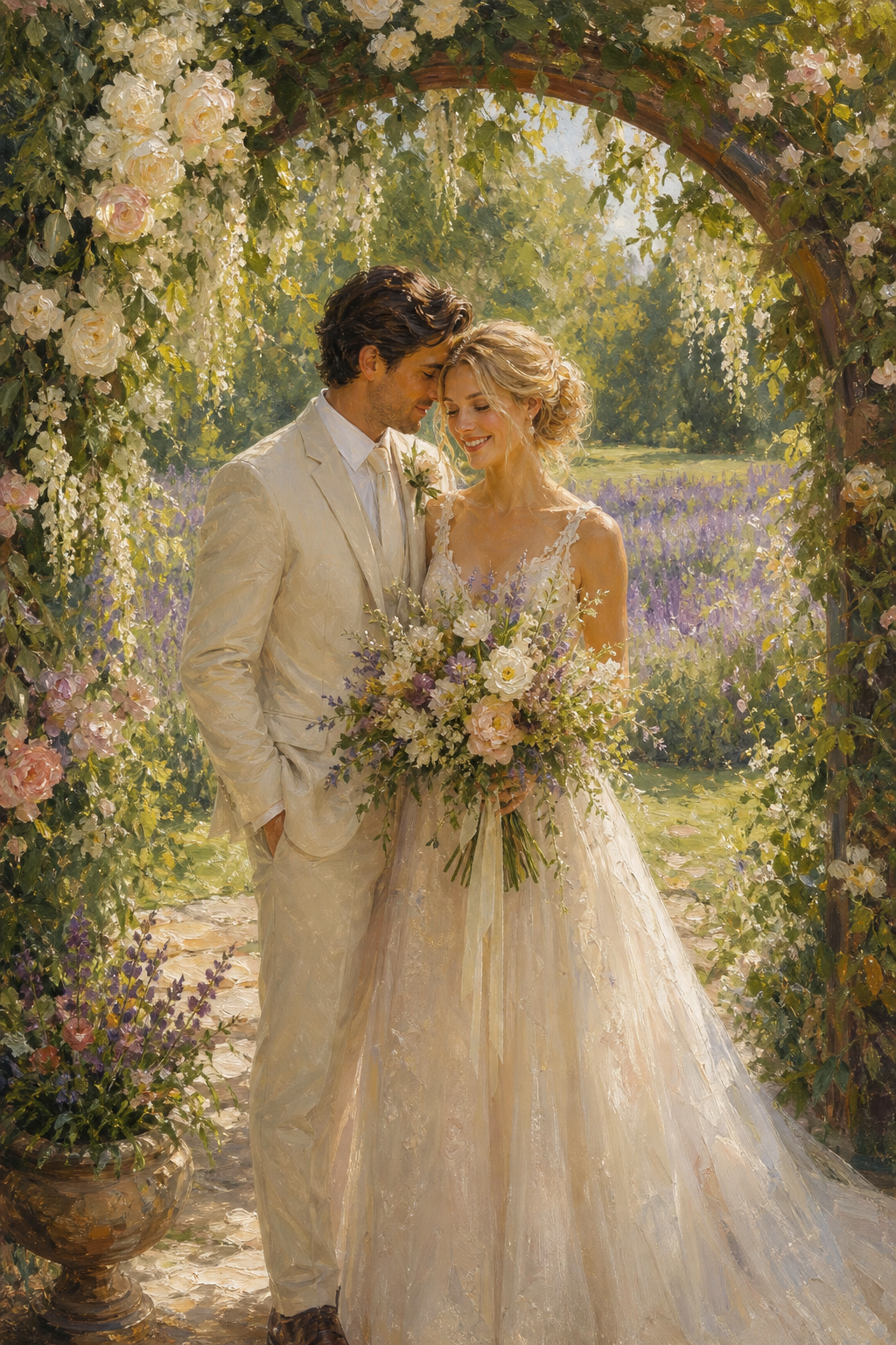 Custom Wedding Couple Portrait — Serene Lavender Field Art