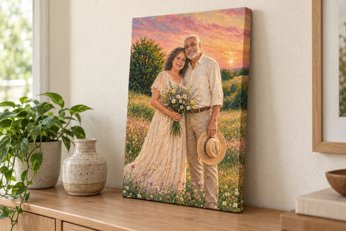 Gallery-wrapped canvas with the picture continuing around its sides