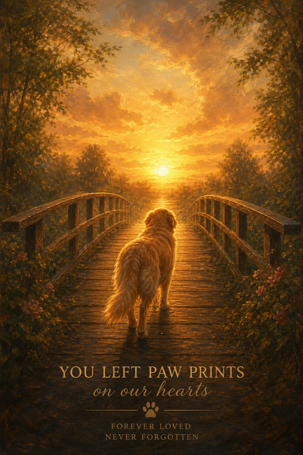 Custom Memorial Dog Portrait — Sunset Bridge Canvas from Photo