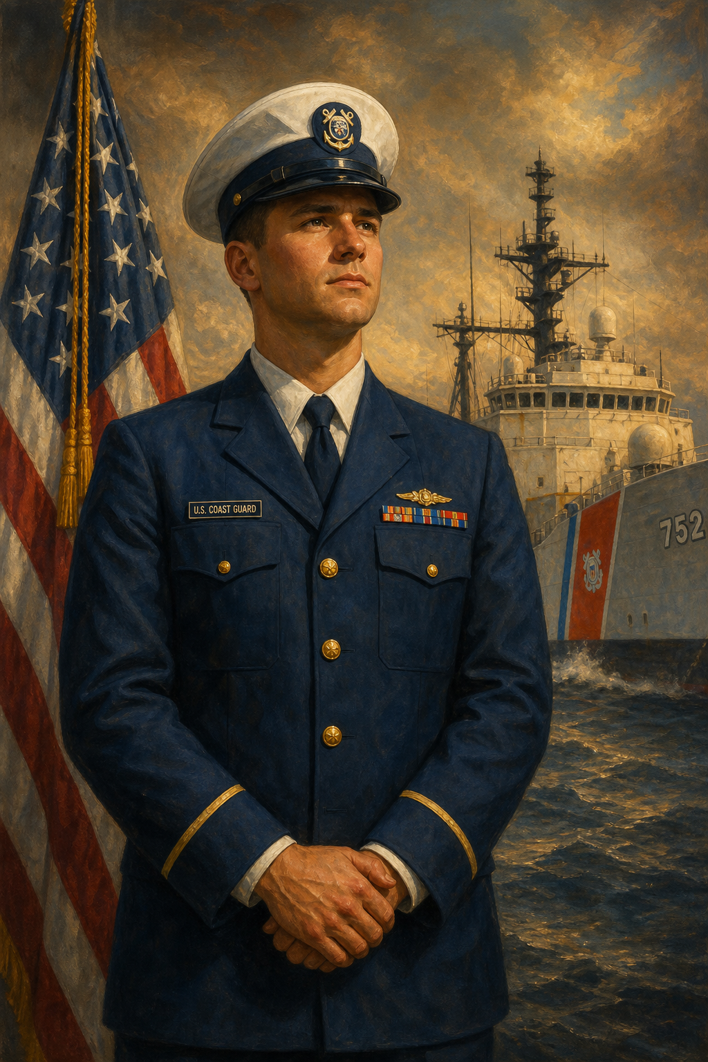 Custom Military Single-Man Portrait — Heroic Coast Guard Canvas from Photo