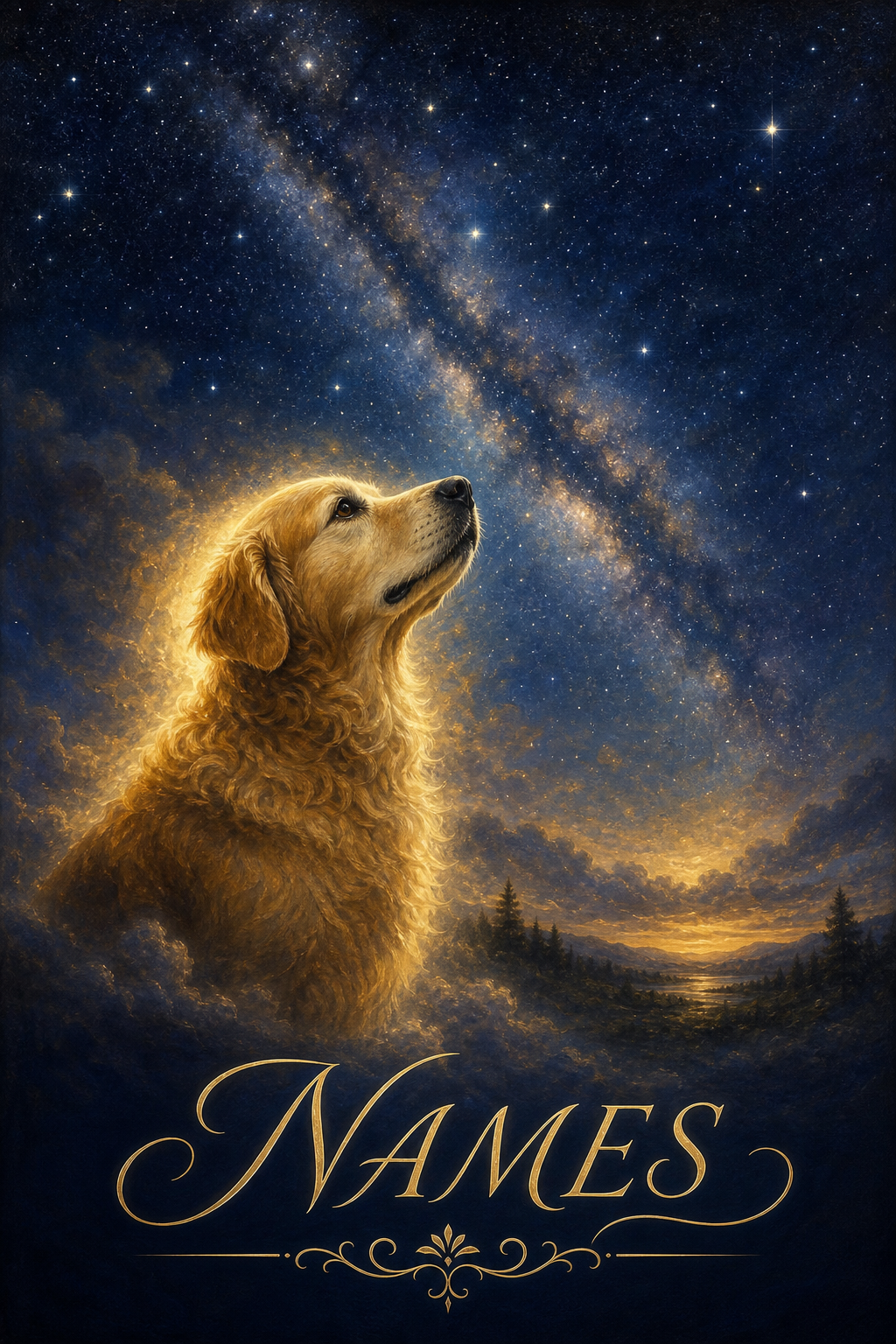 Custom Memorial Pet-Dog Portrait — Starry Sky Canvas from Photo