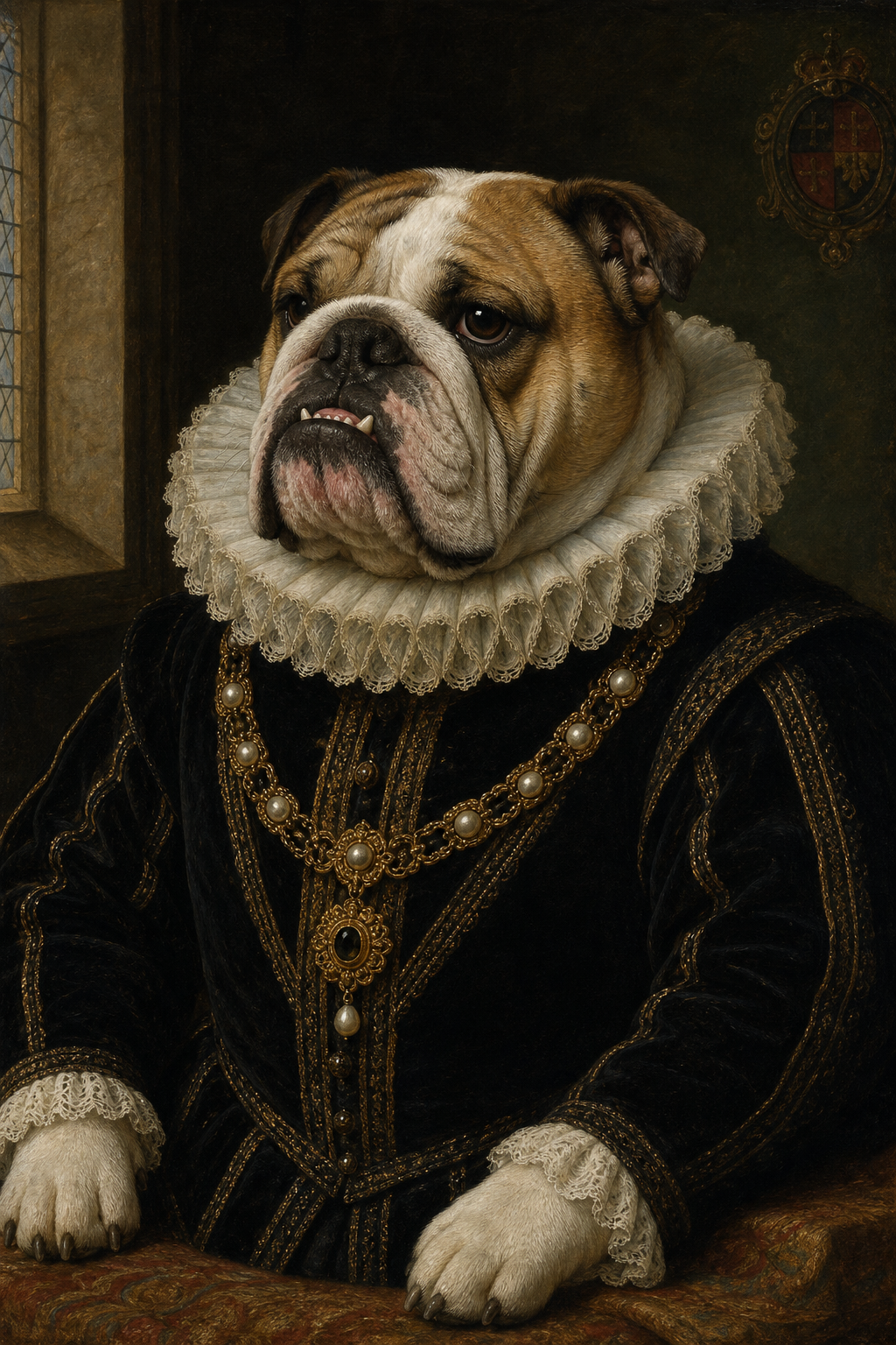 Custom Renaissance Dog Portrait — Regal Bulldog Canvas Art