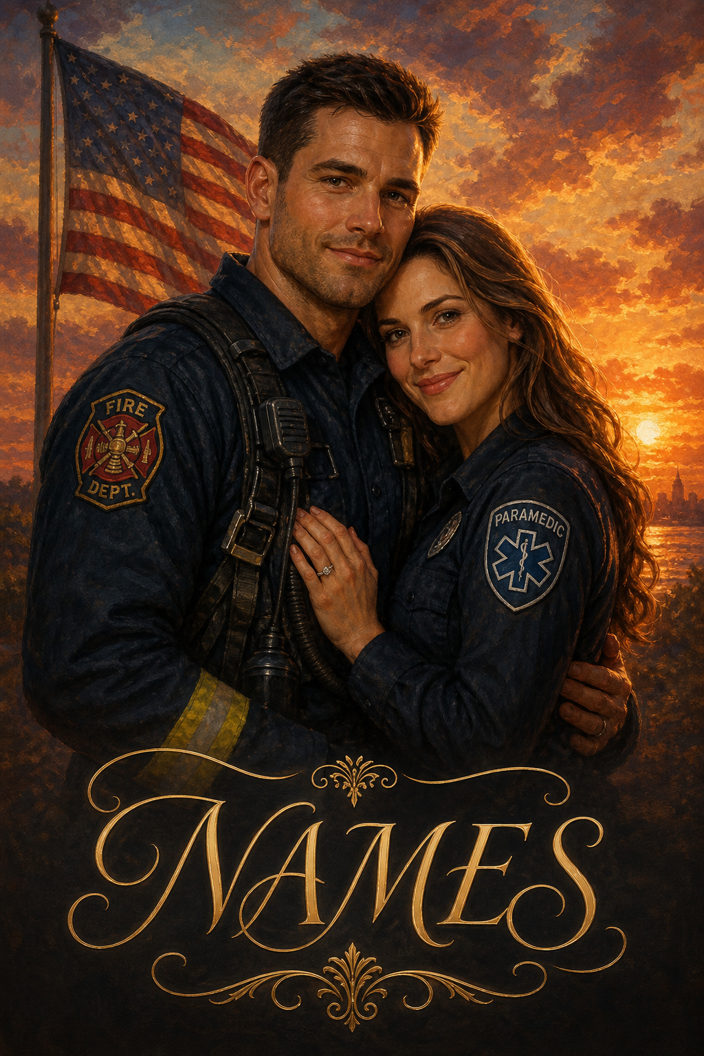 Custom First Responder Couple Portrait — Romantic AI Art from Photo