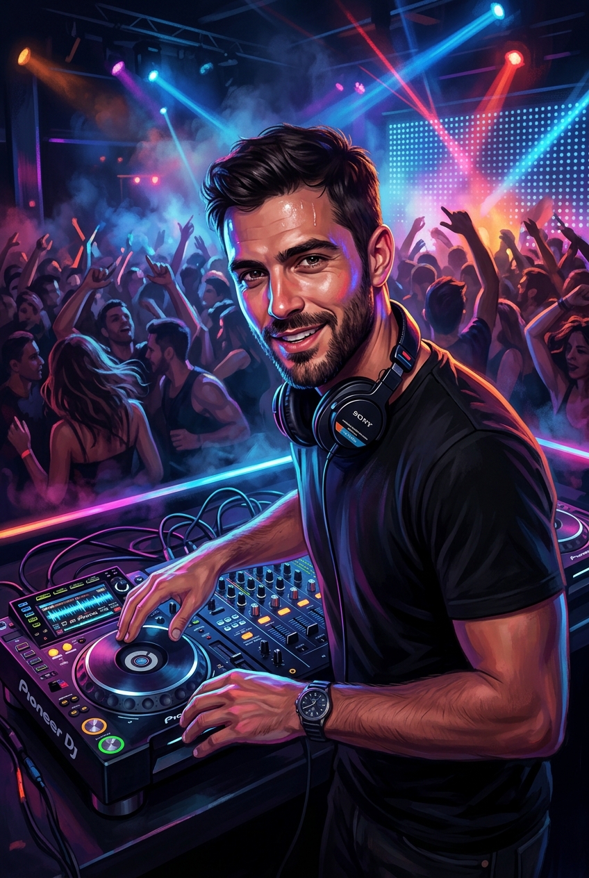 Energetic DJ Mix Master Custom Portrait - Best Gift for Husband 2026: Personalized Ideas He'll Love - PortraitGift