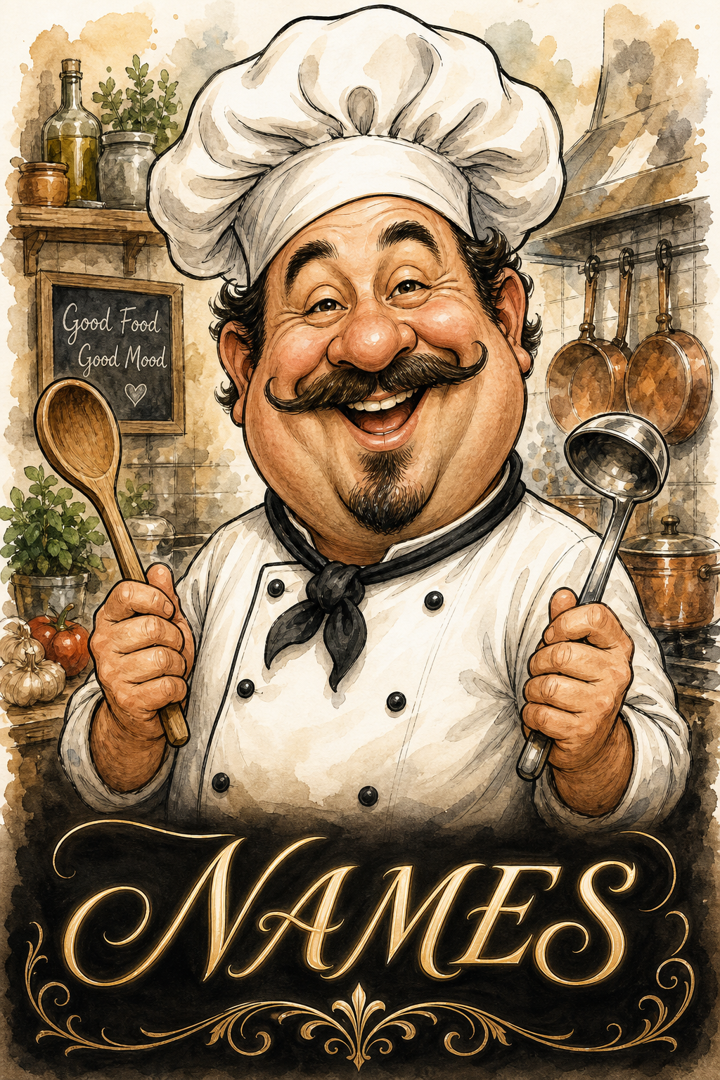 Custom Caricature Single-Man Portrait — Whimsical Chef from Photo