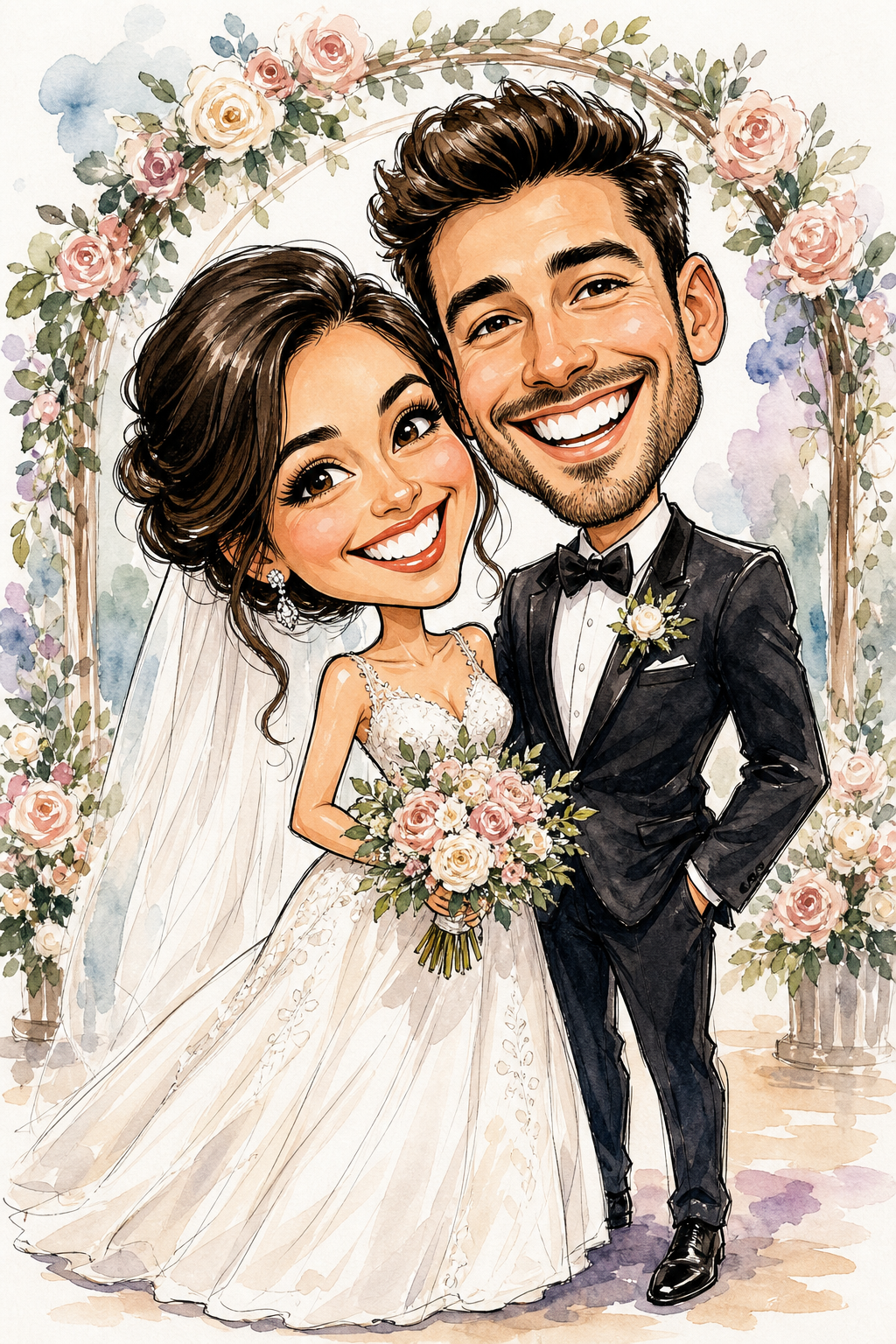 Custom Caricature Couple Portrait — Romantic Wedding Canvas from Photo