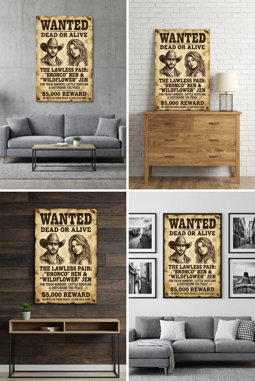 Cowboy Couple Wanted Poster - Wild West Reward