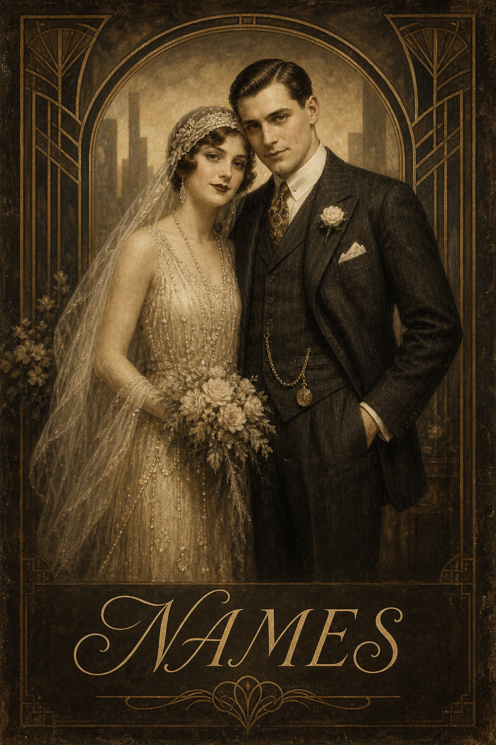 Custom Wedding Couple Portrait — Romantic Vintage AI Art from Photo